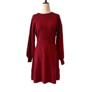 August Sky Tie-Back Long Sleeve Sweater Dress, Deep Red, Women’s Small